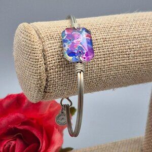 Luca & Danni Dylan Silver Tone Bangle Bracelet Ink Drop Faceted Bead Cute Colorf